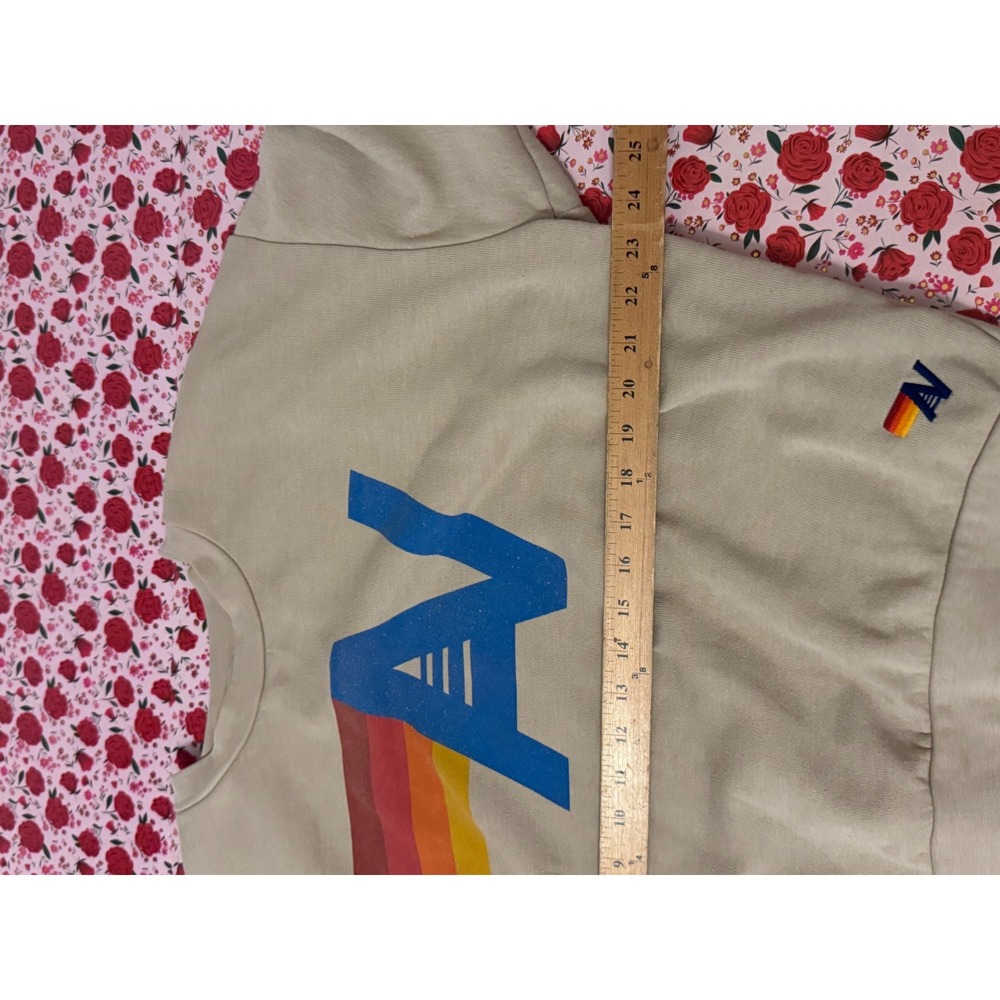 Aviator Nation Beige Sweatshirt with Blue Logo and Rainbow Accent - Picture 6 of 6